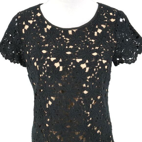 Talbots Top Petites 6P Black Lace Beige Lining Side Zip Blouse Dark Romantic - Picture 7 of 14